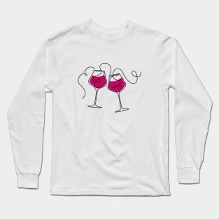 Continuous line art wine glasses Long Sleeve T-Shirt